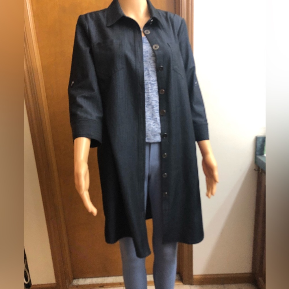 W-1: Jessica Howard design shirt dress- button down dark denim blue-stretch 12P